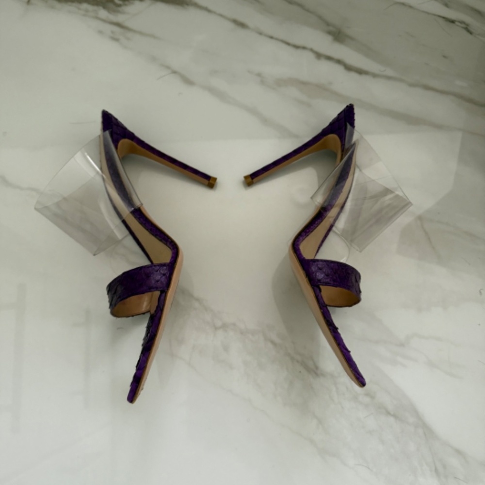 Gianvito Rossi Plexi Purple Python Mules - Size 38 - image 3